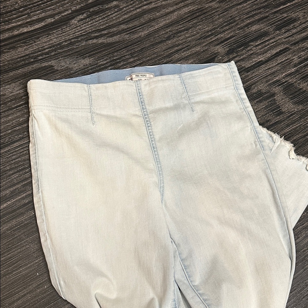 Free People Drapey Aline Flare High Rise Light Blue Pull On Stretch Jeans, 30 - Picture 9 of 12